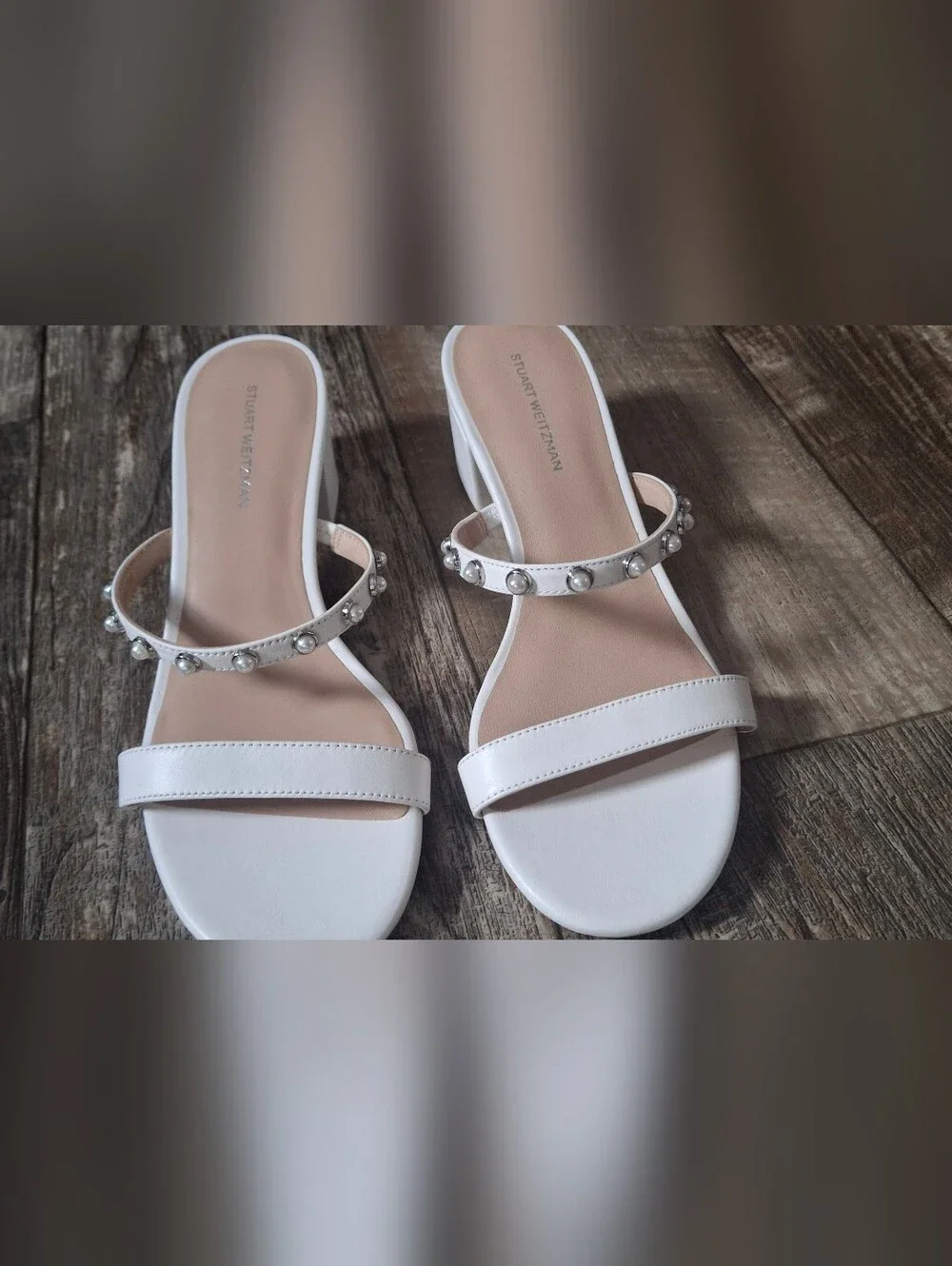 Stuart Weitzman White Embellished Slide Sandals